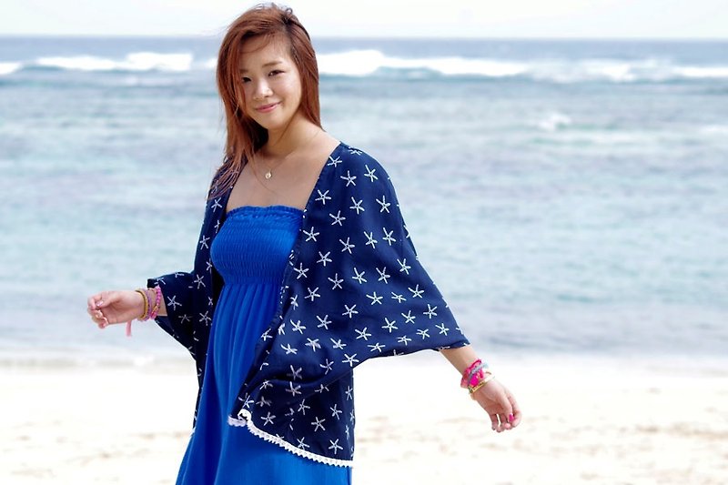 Starfish print kimono cardigan <navy> - จัมพ์สูท - วัสดุอื่นๆ สีน้ำเงิน