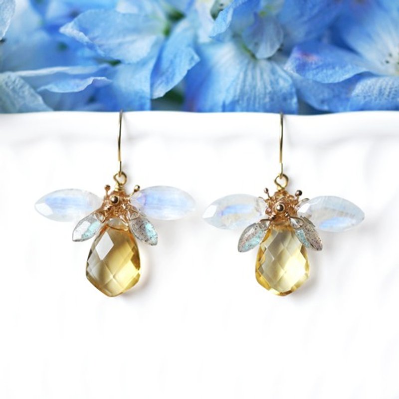 14KGF・3種クォーツによる蜜蜂のピアス　Abeille - 耳環/耳夾/耳骨夾 - 寶石 多色