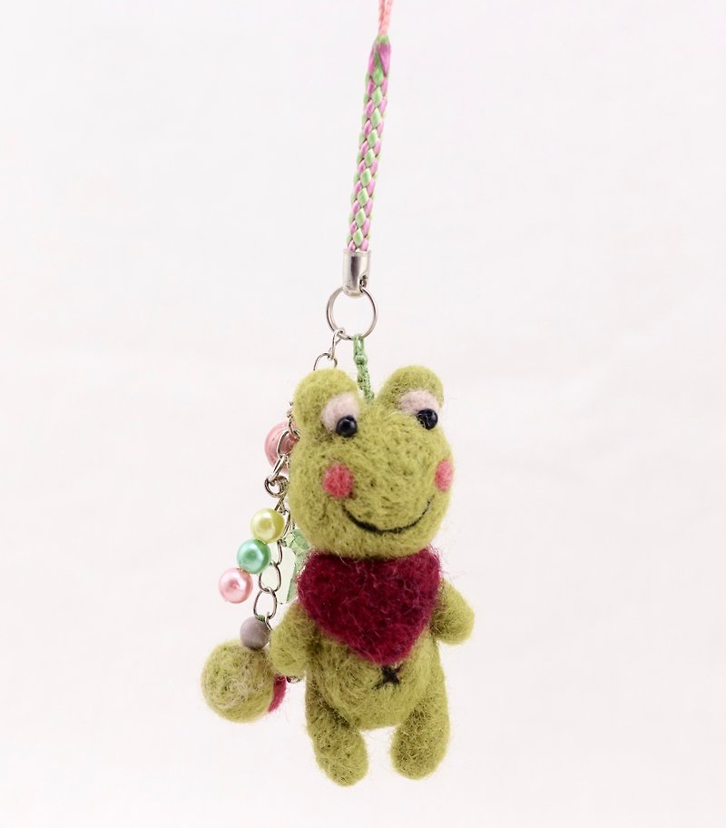 Cowboy Frog - wool felt mobile phone strap - Other - Wool Green