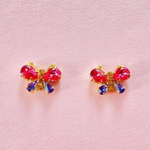 蝶 ピアス/イヤリング ローズピンク パープル バイカラー butterfly pink purple