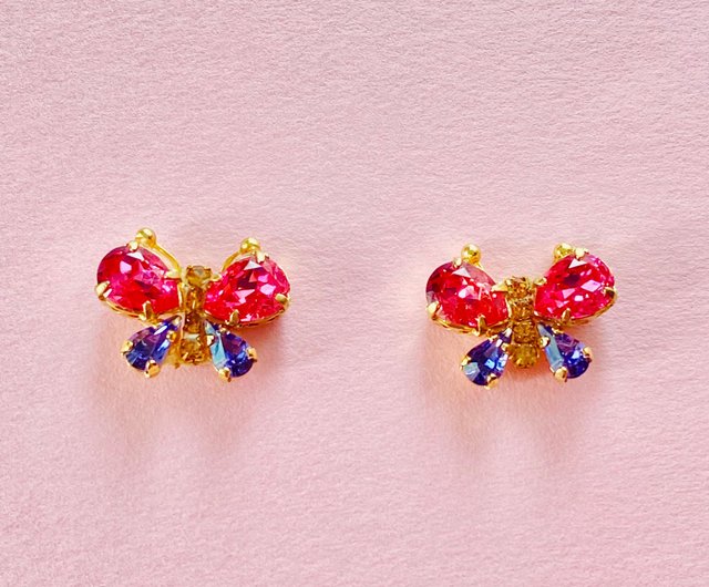 蝶 ピアス/イヤリング ローズピンク パープル バイカラー butterfly