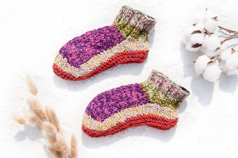 Hand-knitted pure wool knit socks / inner brushed striped socks / wool crocheted stockings / warm wool socks - sweet candy - ถุงเท้า - ขนแกะ หลากหลายสี