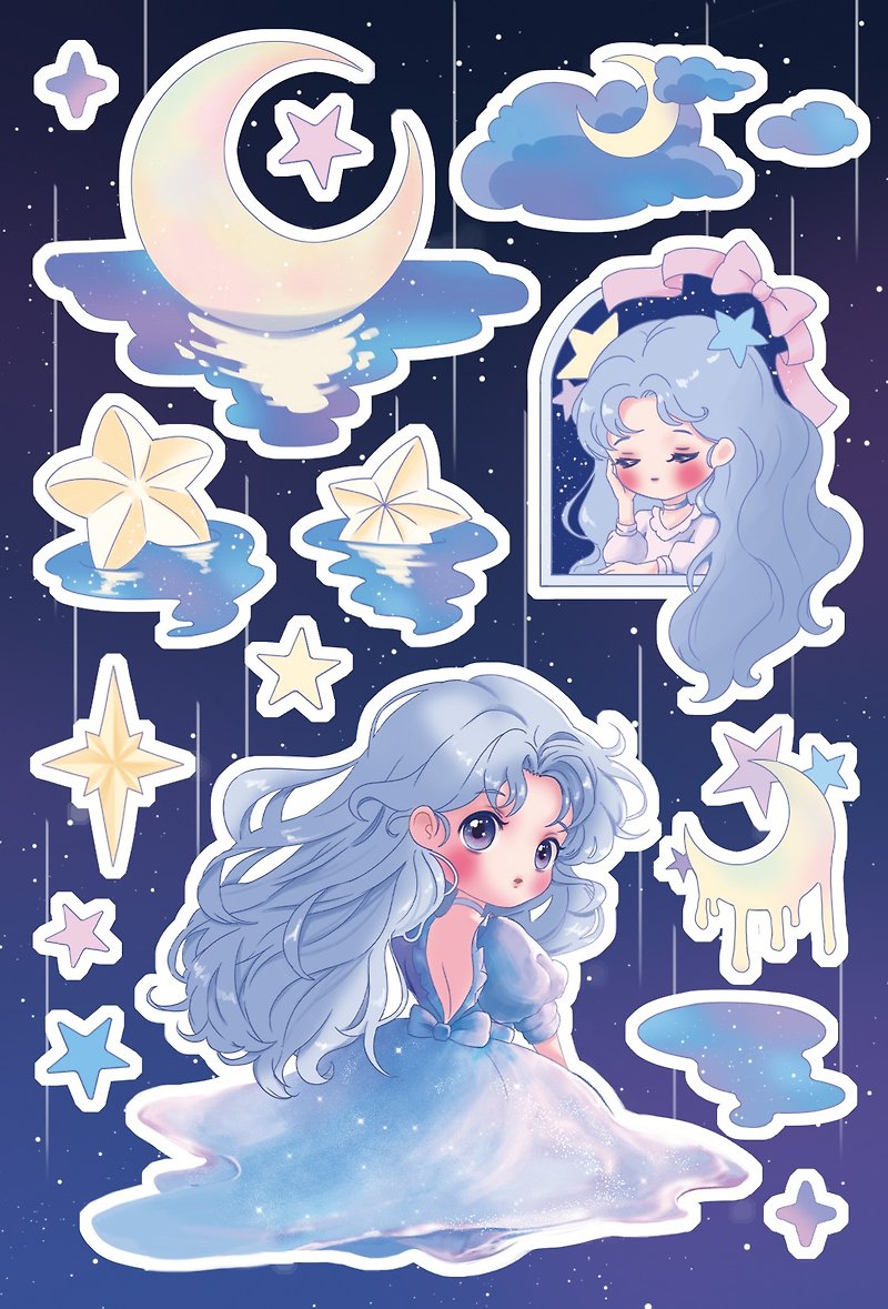 Melting Moon sticker - Stickers - Paper Blue