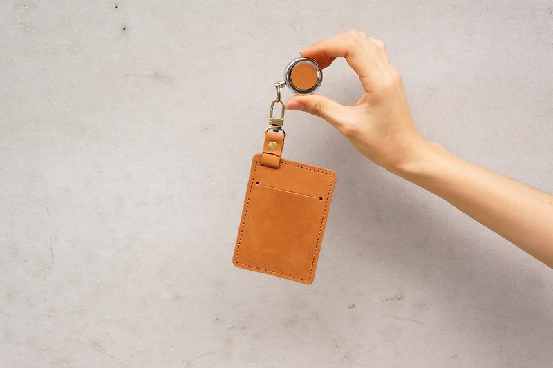 With telescopic clips (customizable lettering) - ID & Badge Holders - Genuine Leather Orange