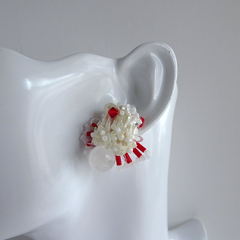 苺パフェ//イヤリング - 耳環/耳夾/耳骨夾 - 半寶石 紅色