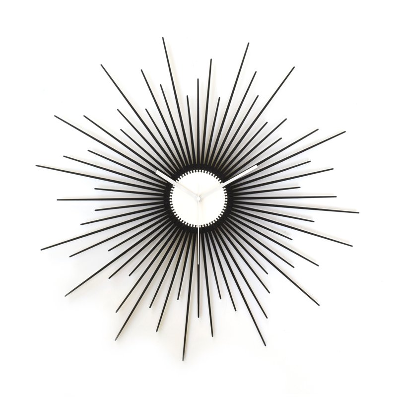 ArtDeco B&W Sunburst Wall Clock with Noiseless Quartz Movement - Clocks - Wood Black