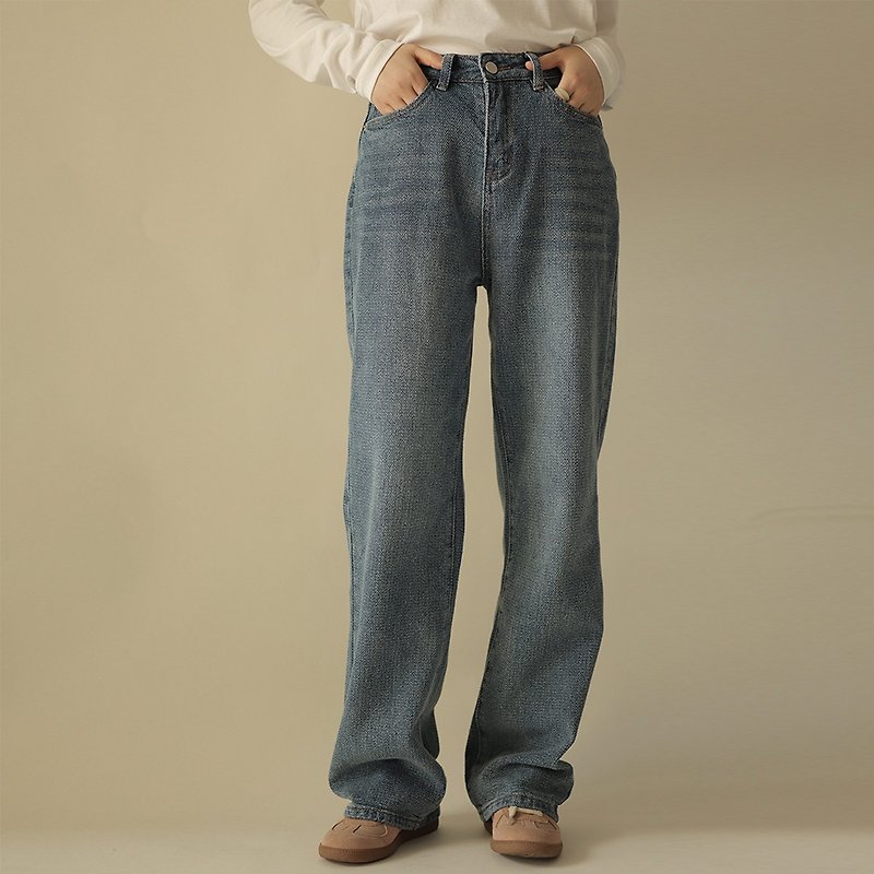 High-waisted Textured Wide-leg Jeans /Vintage blue/