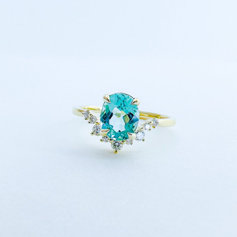 14K Yellow gold Blue Apatite with Diamond Ring - General Rings - Gemstone Gold