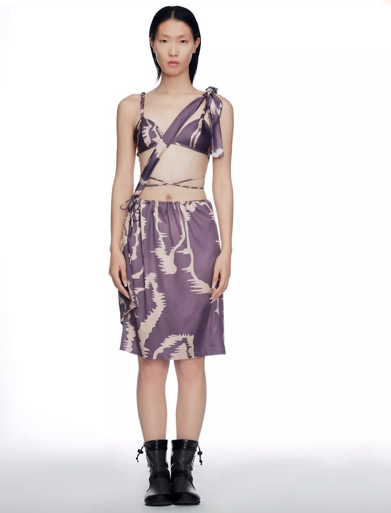 Tan パープル抽象的なテクスチャーのブラジャースカートスーツ - ベスト - その他の素材 パープル