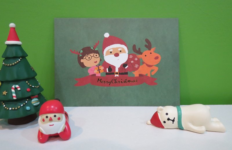 Merry Christmas postcard Christmas card - การ์ด/โปสการ์ด - กระดาษ สีเขียว