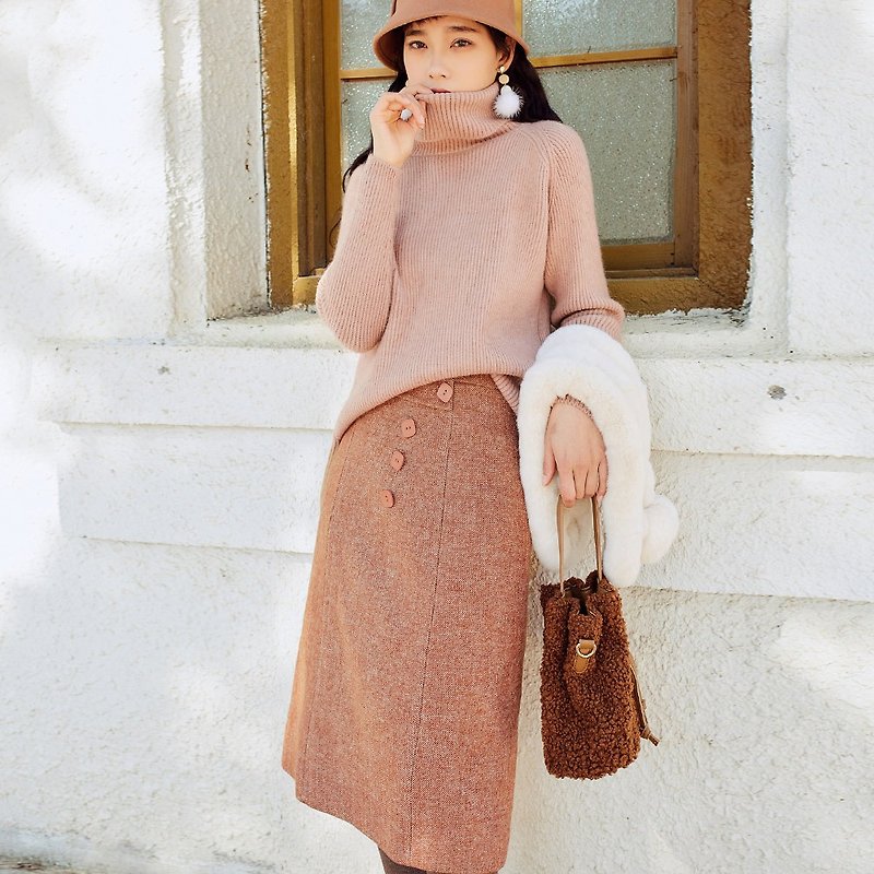 2018 women's winter wear front split oblique waist skirt YKD81410 - Skirts - Other Materials Pink
