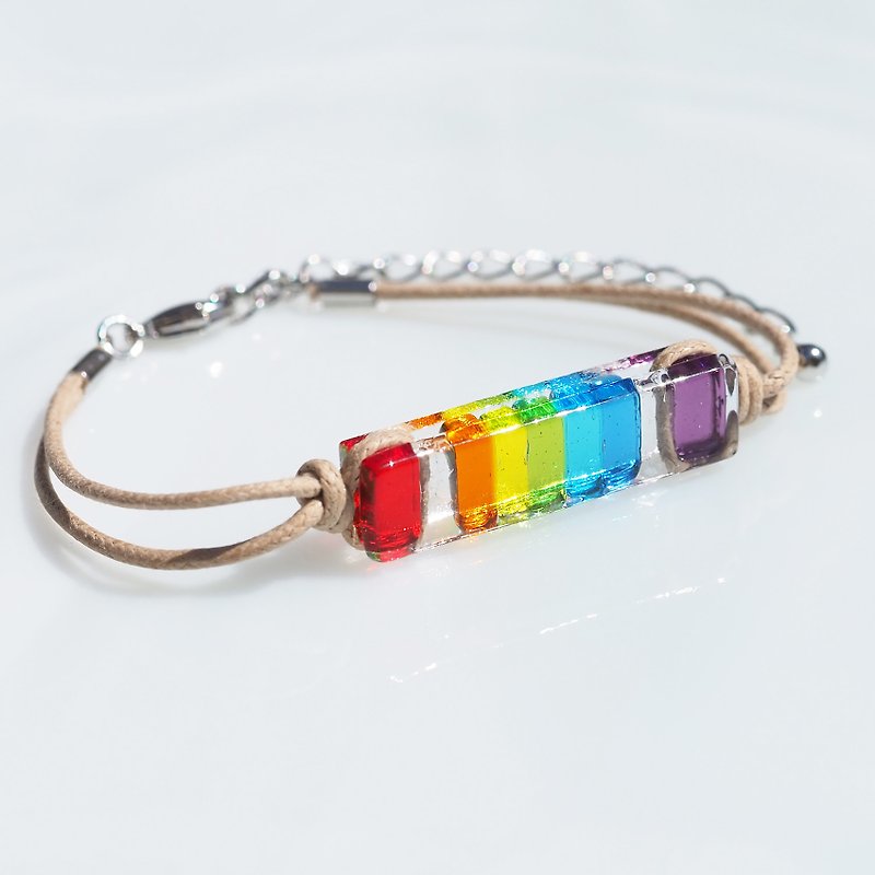【Rainbow】虹色ガラス(にじ【7色】)ブレスレット/アンクレット【長さ、金属フリー選べます】【受注制作】