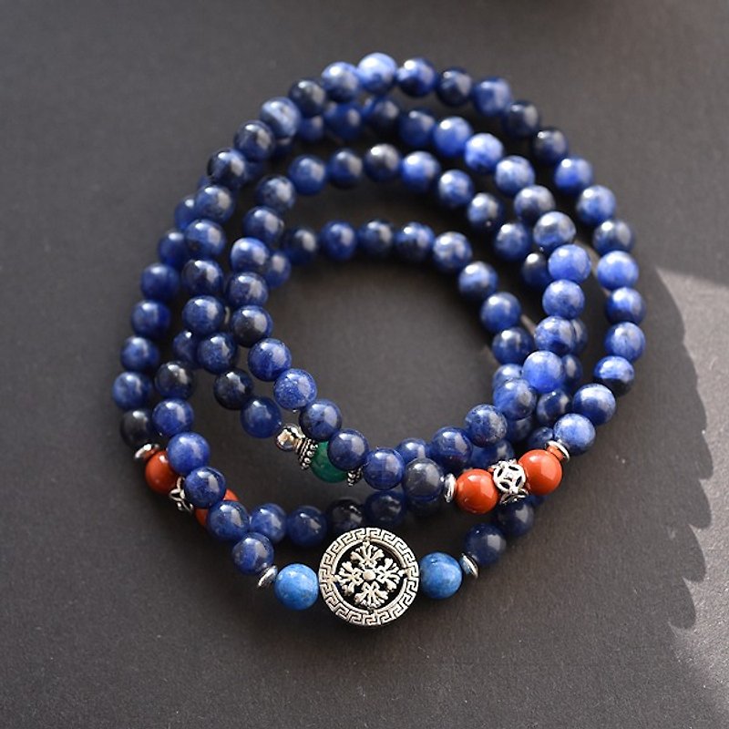 Sodalite + Red Jasper + Tianhe Stone 108 Rosary / Bead Necklace / Multi-ring Bracelet - Bracelets - Gemstone Blue