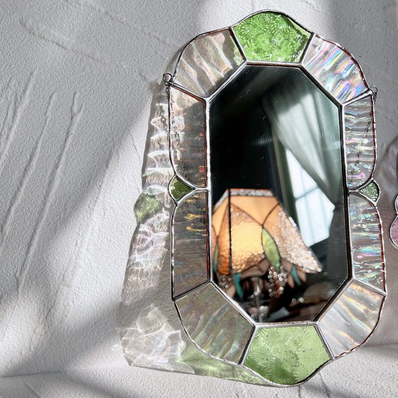 Antique Mirror 2 color, Stained glass mirror design, Handmade hanging glass - ตกแต่งผนัง - แก้ว สีเขียว