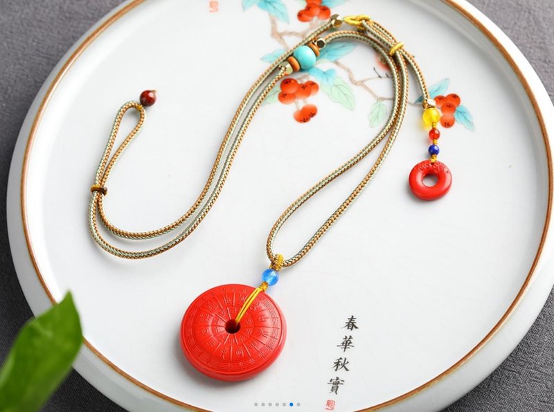 天然原礦硃砂精品紅砂天干地支吊墜 硃砂含量百分之百95以上 - 項鍊 - 寶石 