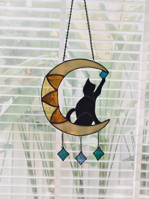 Details about   Black Cat On The Moon Hanging Suncatcher Window Door Ornament Home Decoration 