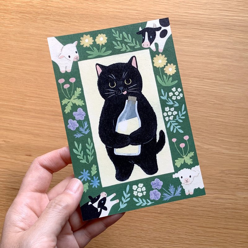 ポストカード　絵本の中の猫　#new４　クロねこ - 卡片/明信片 - 紙 