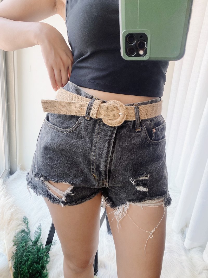 率性淺灰性格破壞抽鬚休閒少女 經典丹寧牛仔短褲 pants vintage - 女短褲/五分褲 - 棉．麻 灰色