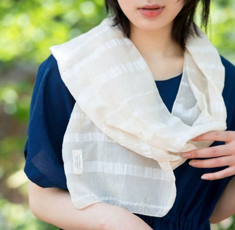 OrganicCotton &Linen（ラミー）ボーダー　コンパクトマフラー - 絲巾 - 棉．麻 