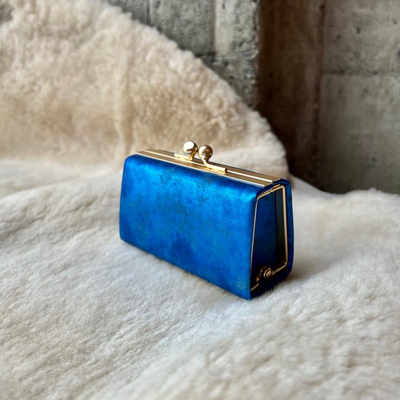 小箱包 藍寶石 義大利植鞣革 口金盒 印章包 飾品礦石收納 零錢包 - 零錢包/小錢包 - 真皮 藍色