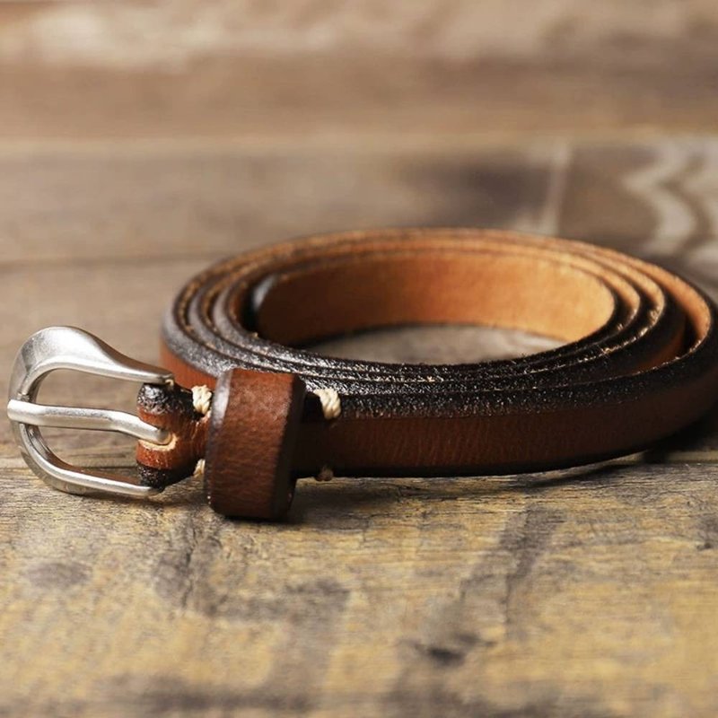 1.3CM Narrow Genuine Leather Belt Cowhide Women's Needle Buckle Belt - Belts - Genuine Leather Brown