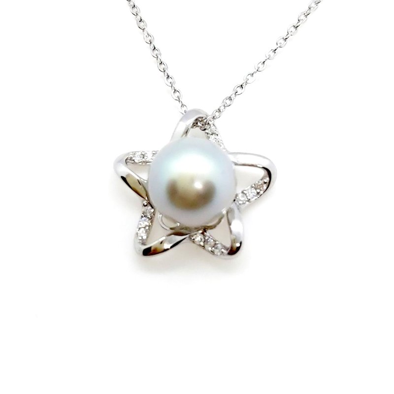 Broken diamonds embellished with stars and sea water with many Linen pearls sterling silver necklace - สร้อยคอ - ไข่มุก 