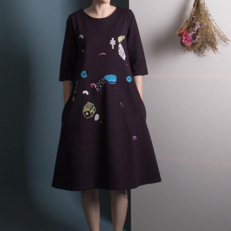 Sleeve dress purple deep S - One Piece Dresses - Cotton & Hemp Purple