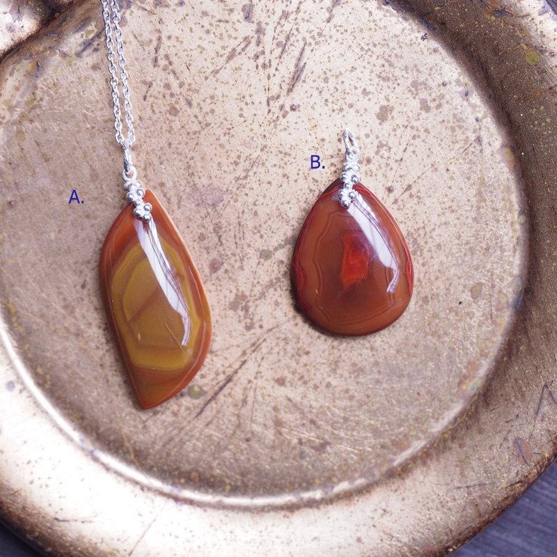 天然戰國紅瑪瑙 手工純銀項鍊 Natural Red Agate Sterling - 項鍊 - 半寶石 紅色