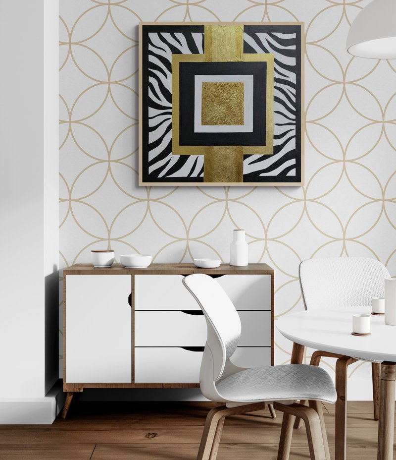 Abstract black gold oil painting on canvas painting Wall Ar for Living room - 壁貼/牆壁裝飾 - 棉．麻 黑色