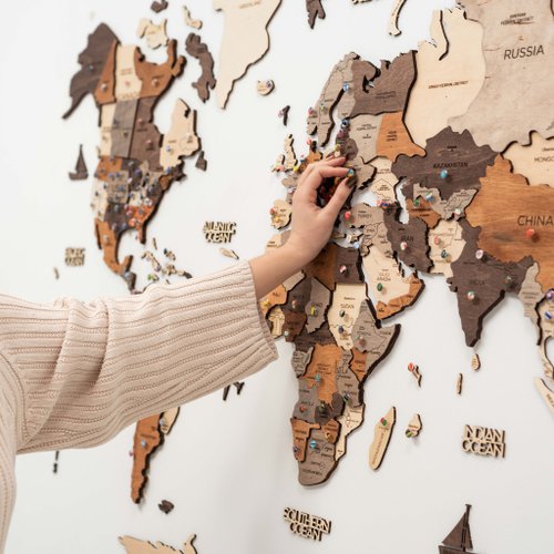 大きな世界地図、地球儀アート、トラベルアート、Enjoy The Wood