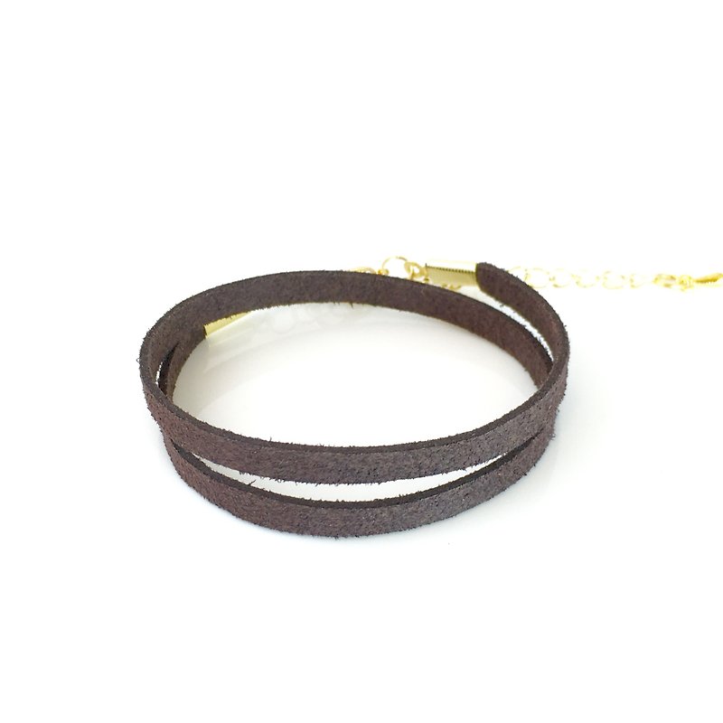 Dark brown - suede roping bracelet (also can be used as a necklace) - สร้อยข้อมือ - ผ้าฝ้าย/ผ้าลินิน สีนำ้ตาล