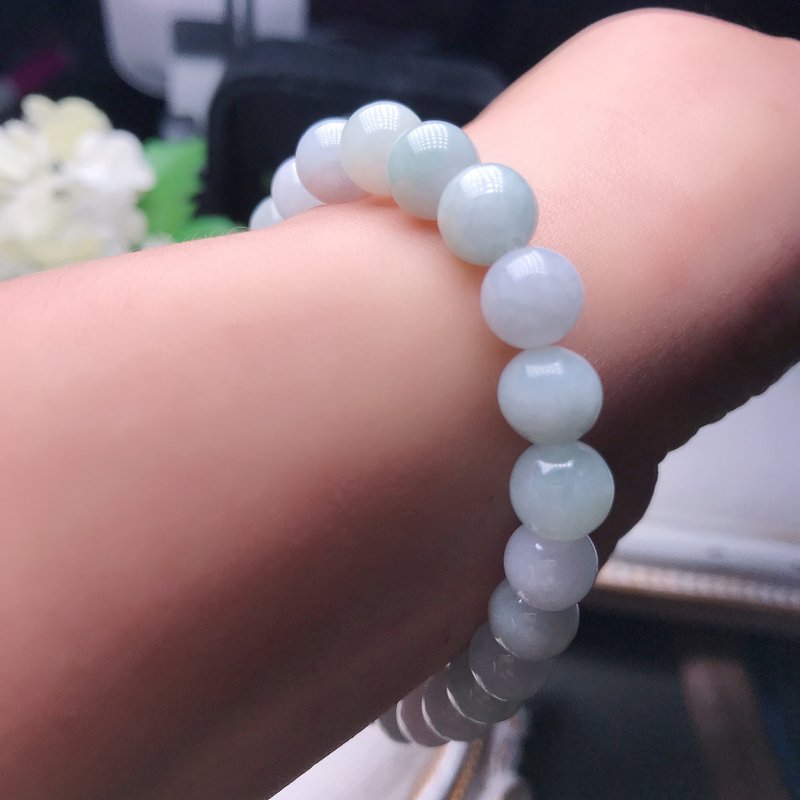 【Good Luck】Ice Glutinous Floating Flower Jade Bracelet | Natural Burmese Jade A Grade | Gift - สร้อยข้อมือ - หยก สีเขียว