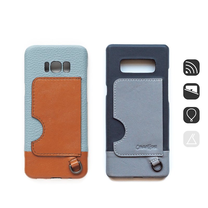LC85 Proximity card leather phone case can be embossed iPhone Android All models can be customized - Phone Cases - Genuine Leather Multicolor
