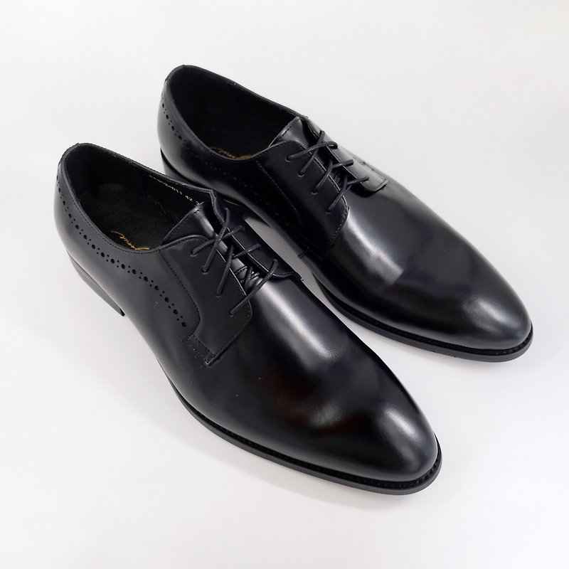 moo-men plain business handmade derby shoes. jet black - รองเท้าหนังผู้ชาย - หนังแท้ สีดำ