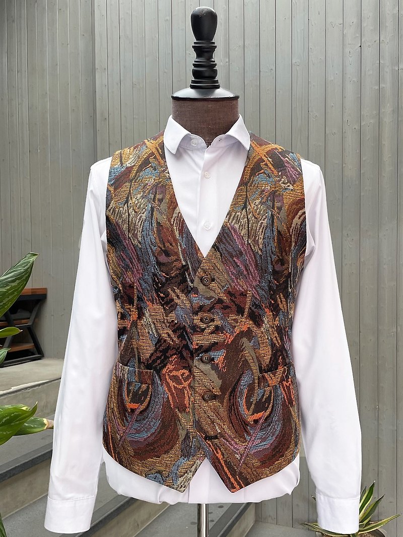Carefully selected fabric-Artist Totem Vest (Orange) - Men's Tank Tops & Vests - Other Man-Made Fibers Orange