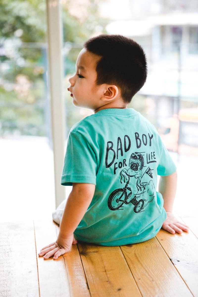 SLOW & LOW Bad Boy Pug Knight Kids Tee (Morandi Green) - Tops & T-Shirts - Other Materials 