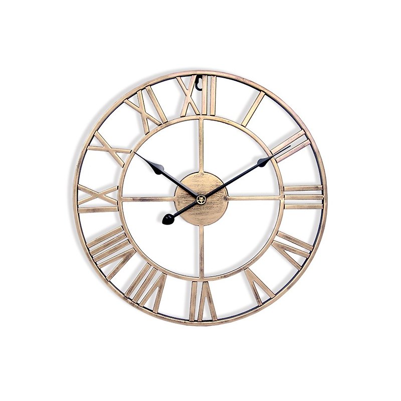 鐵製設計時鐘 仿鏽黑針40cm 台製機芯 羅馬數字 鐵藝鐘 簡約 - 時鐘/鬧鐘 - 其他金屬 金色