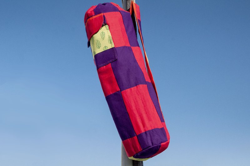 Hand-stitched yoga mat backpack / yoga bag / yoga bag / woven bag / woven bag - South American color block - กระเป๋าแมสเซนเจอร์ - ผ้าฝ้าย/ผ้าลินิน หลากหลายสี