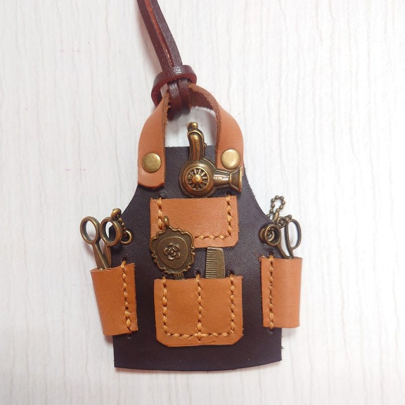 Leather Small Things - Handmade Leather Hairdresser's Workwear Necklace / Charm - พวงกุญแจ - หนังแท้ สีนำ้ตาล