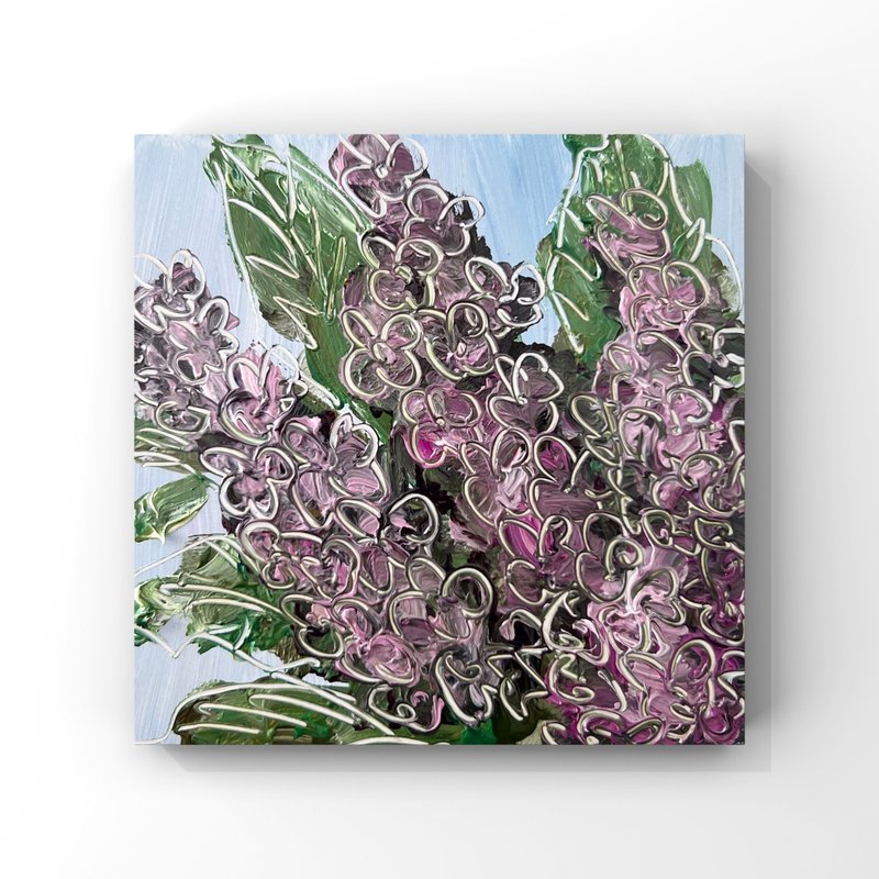 Lilac flower art lilac original oil painting small floral artwork impressionist - 海報/掛畫/掛布 - 其他材質 紫色