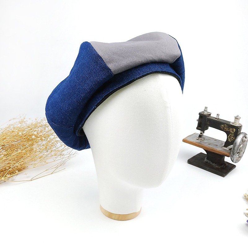 Calf Village Calf Village handmade hat men and women double-sided berets artist hat plain stitching tannin neutral wild {cowboy ash gray} [B-04] - หมวก - ผ้าฝ้าย/ผ้าลินิน สีน้ำเงิน
