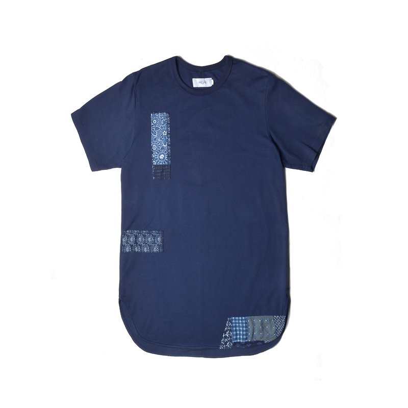 oqLiq  -  Project 05  -  Boro capsule  - ロングTシャツ（ブルー） - Tシャツ メンズ - コットン・麻 ブルー