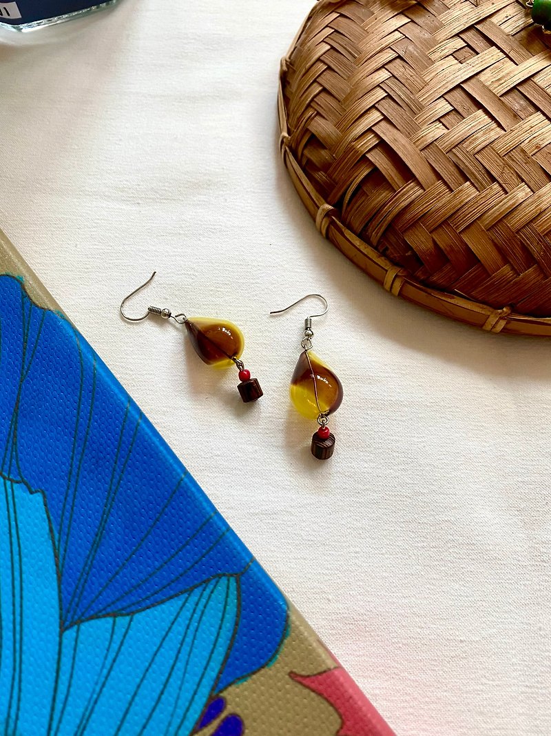 Hot Air Balloon Amber Glass Earrings - Earrings & Clip-ons - Glass Gold