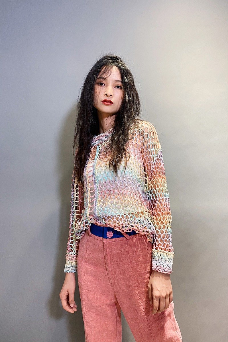 Round Neck Long Sleeve Handmade Crochet Shirt - เสื้อผู้หญิง - ผ้าฝ้าย/ผ้าลินิน หลากหลายสี