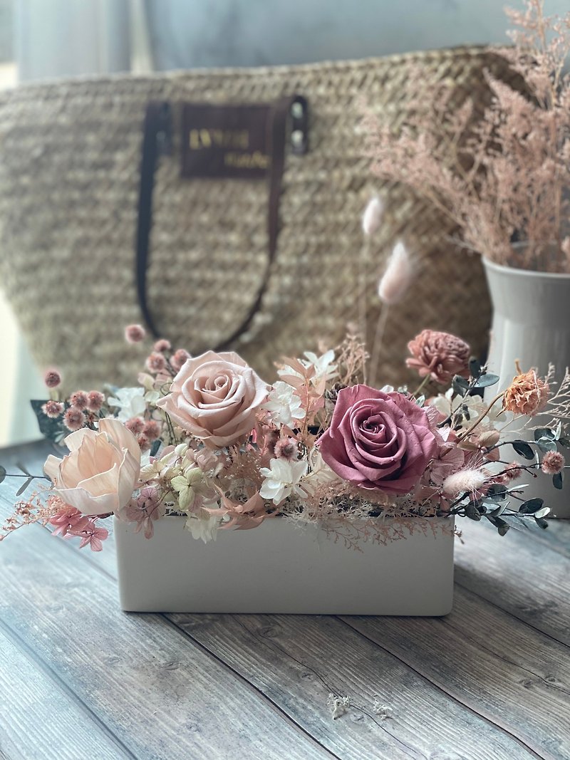 No withered flowers DIY material package Nordic romantic rectangular box table flower romantic pink - Plants & Floral Arrangement - Plants & Flowers Pink