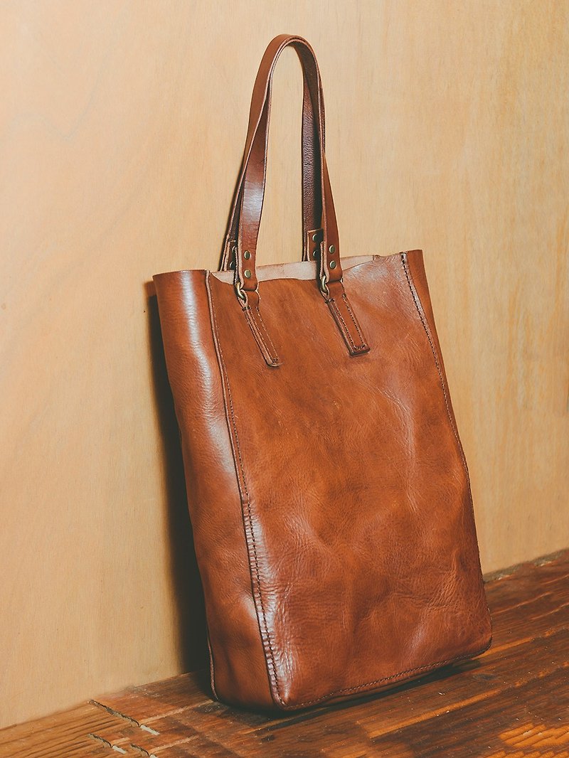 Hometown Puppet Book Tote Bag - Handbags & Totes - Genuine Leather Brown