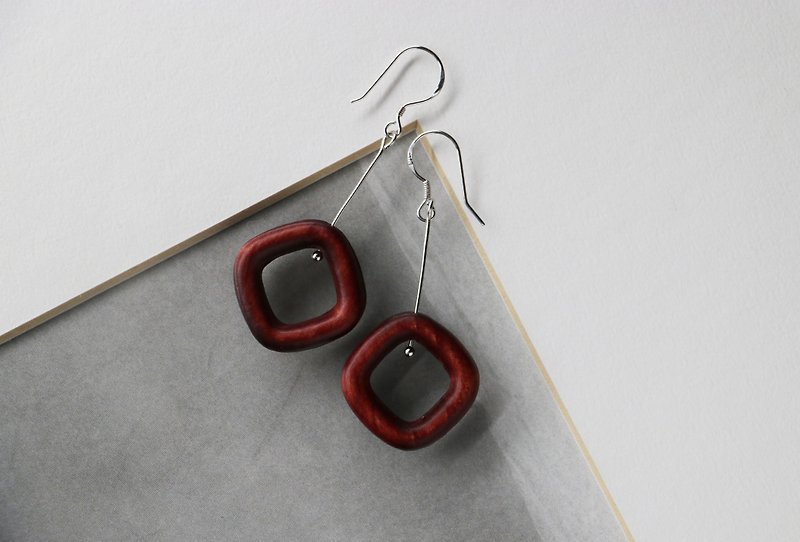 Kawagoe donut hoop hanging earrings hand made limited edition - Earrings & Clip-ons - Wood Brown