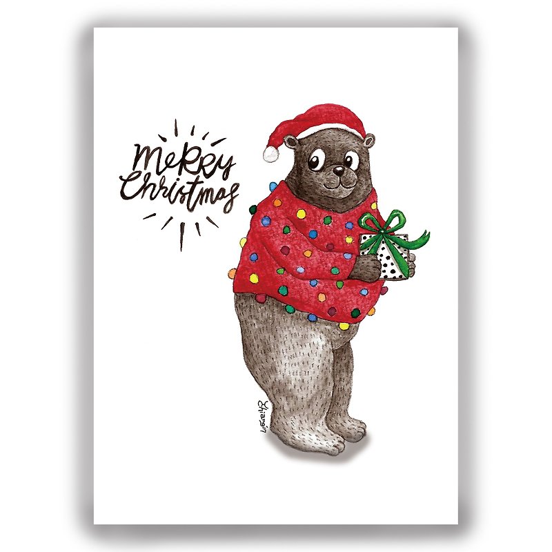 クリスマス-手描きイラストユニバーサルカードクリスマスカード/ポストカード/カード/イラストカード-クリスマスベア