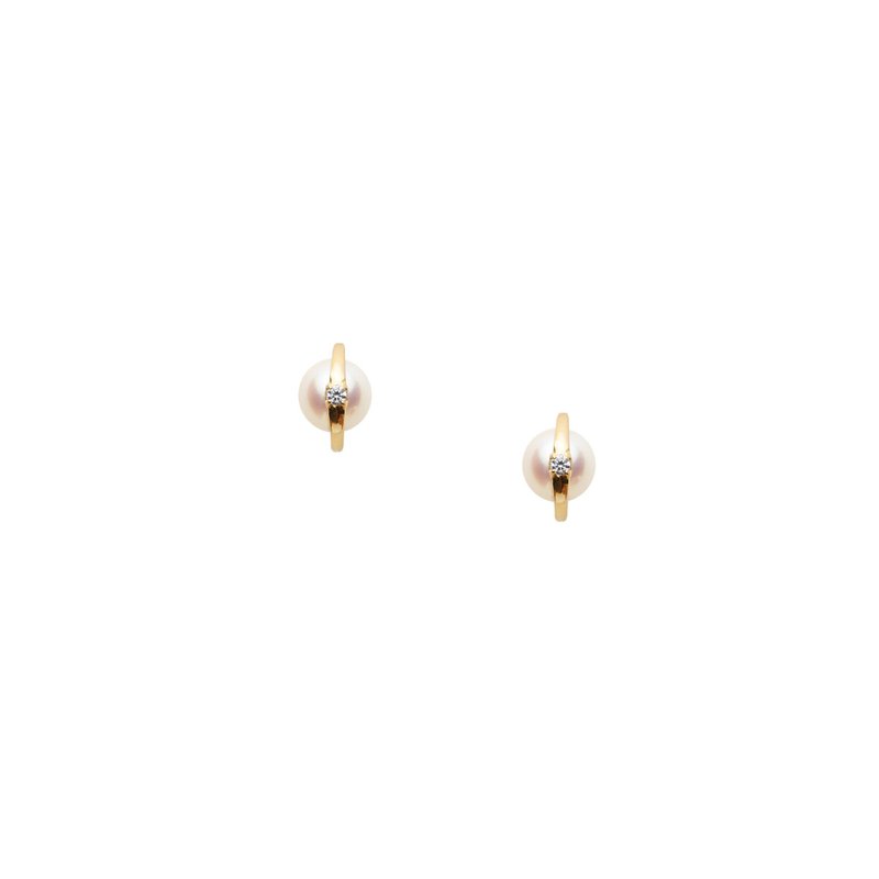 簡約鑲鑽珍珠耳環 925銀厚鍍18K金 Botone Pearl Earri - 耳環/耳夾/耳骨夾 - 珍珠 金色