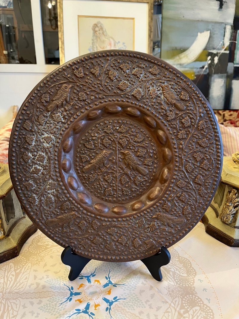 英國近代手工雕刻銅盤一對飛鳥樣式 - 擺飾/家飾品 - 銅/黃銅 金色